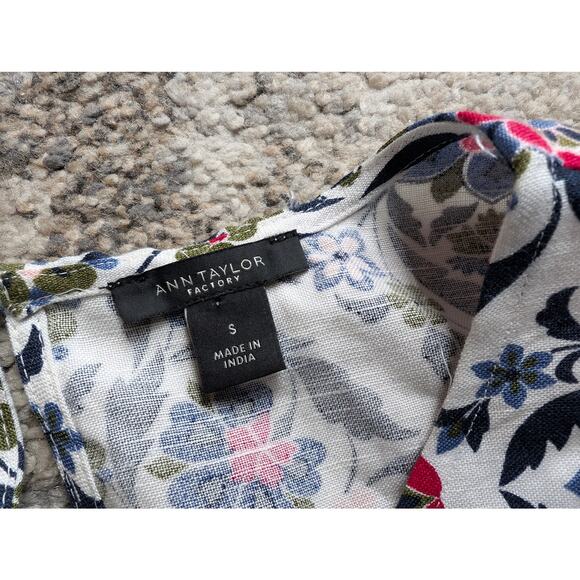 Ann Taylor Factory Linen Blend Tank Button Back Women's Small Beach Floral - Picture 6 of 7